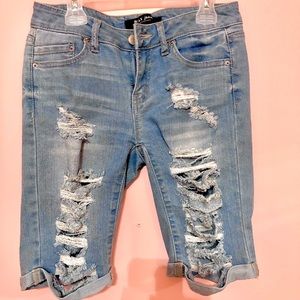 Wax Jean | Light Denim Ripped Shorts
